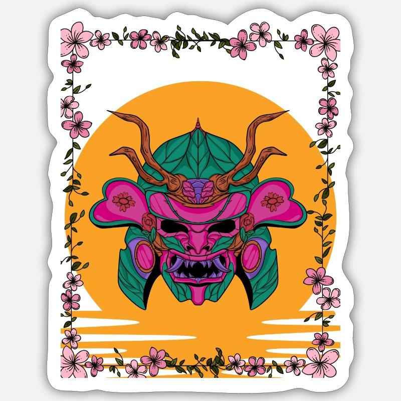 Blüten Samurai - Sticker Größe S (10 x 10 cm) - Mattweiß
