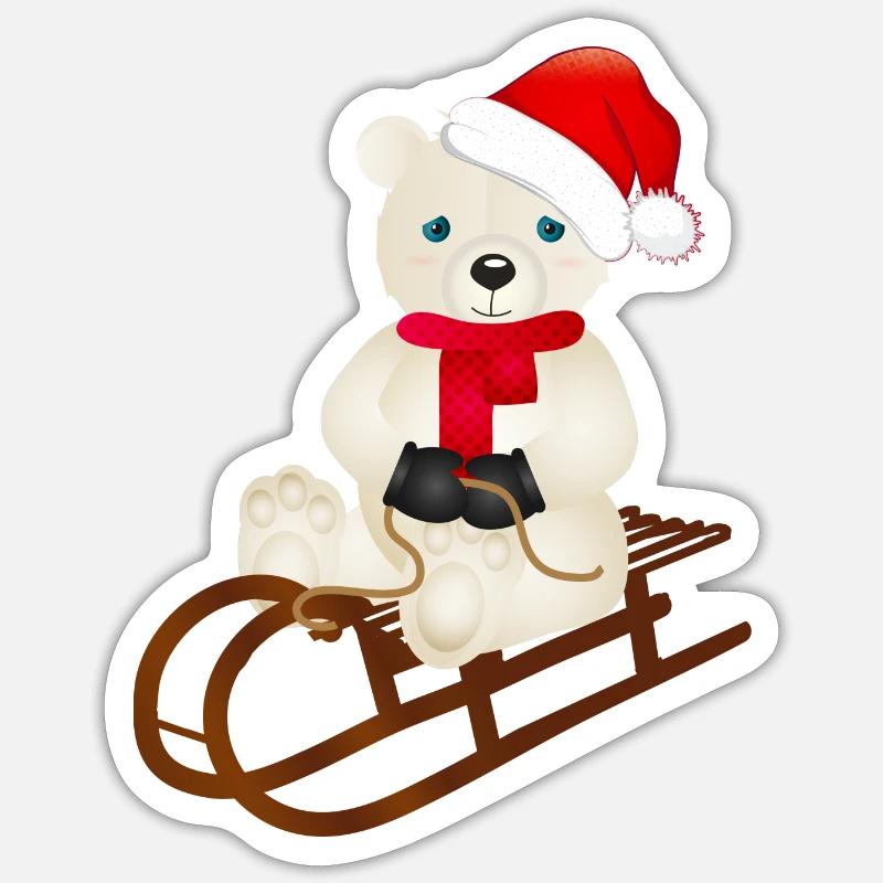 enchanting polar bear while sledging - Sticker size S (10 x 10 cm) - white matte