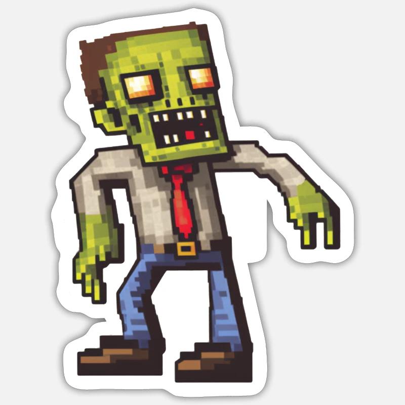 Pixel Zombie - Sticker Größe S (10 x 10 cm) - Mattweiß