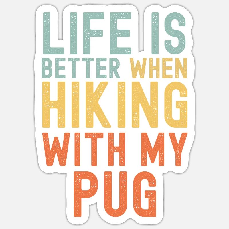 Mops Wanderhund retro - Sticker Größe S (10 x 10 cm) - Mattweiß