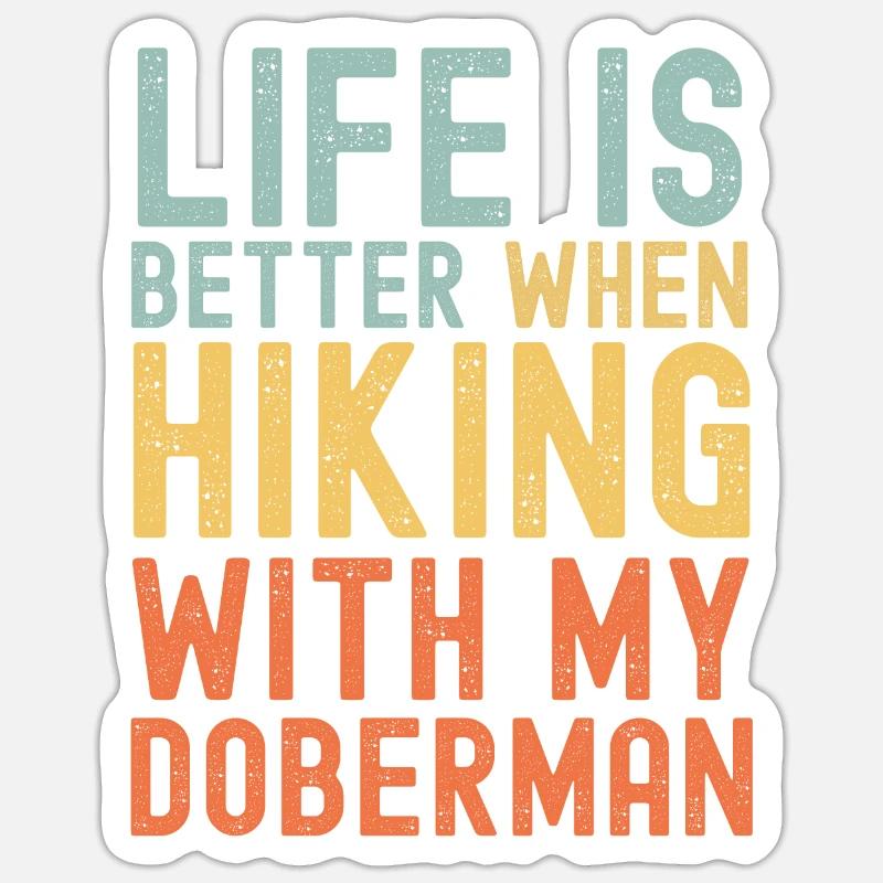 Dobermann Wanderhund retro - Sticker Größe S (10 x 10 cm) - Mattweiß