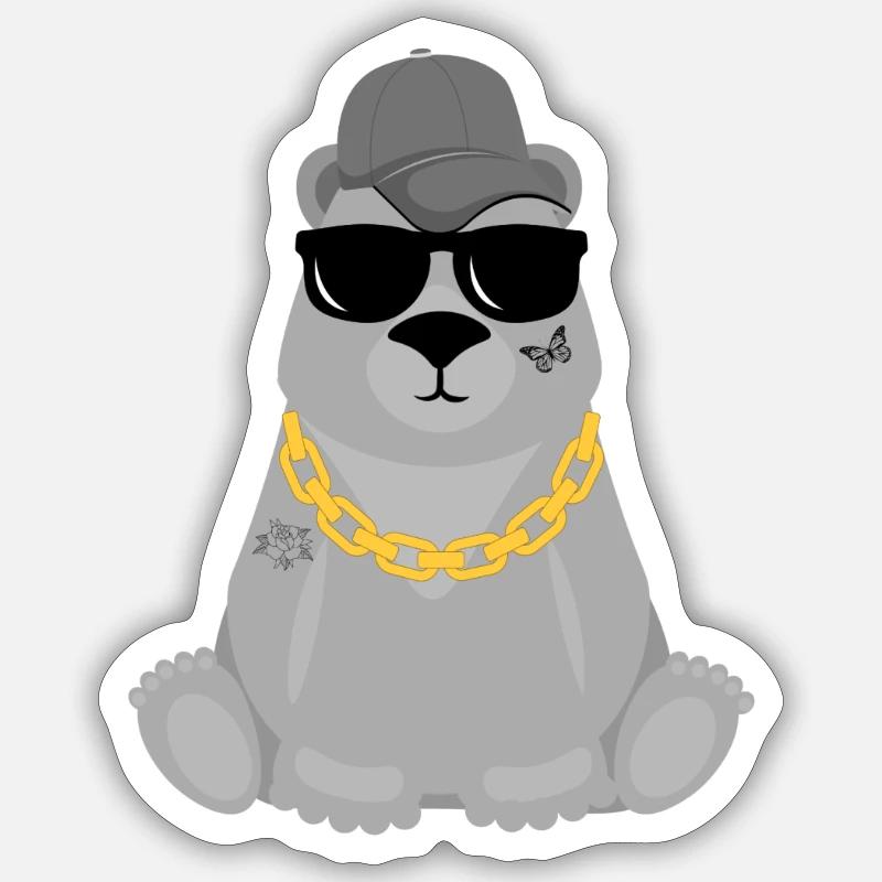 Ours cool - Sticker taille S (10 x 10 cm) - blanc mat