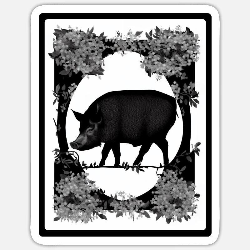 Sanglier dans les fleurs - Sticker taille S (10 x 10 cm) - blanc mat