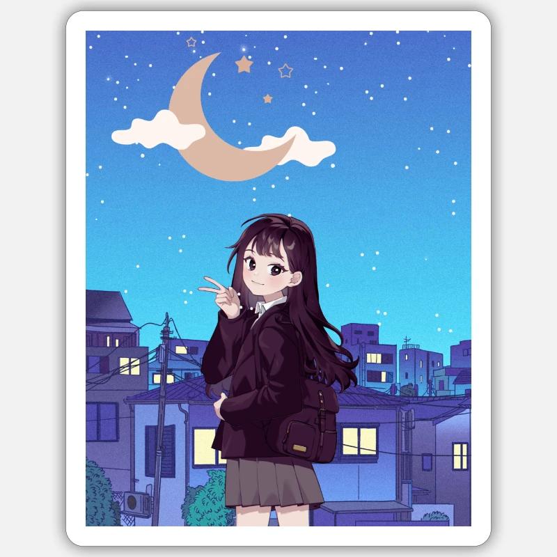 Night Anime - Sticker taille S (10 x 10 cm) - blanc mat