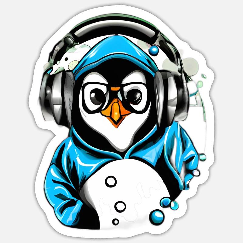Pinguin mit blauen Pullover - Sticker Größe S (10 x 10 cm) - Mattweiß