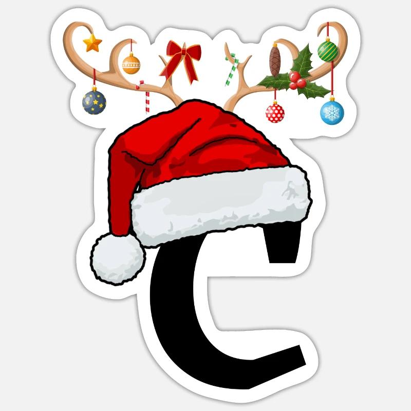 Lettre C bonnet de Noël - Sticker taille S (10 x 10 cm) - blanc mat
