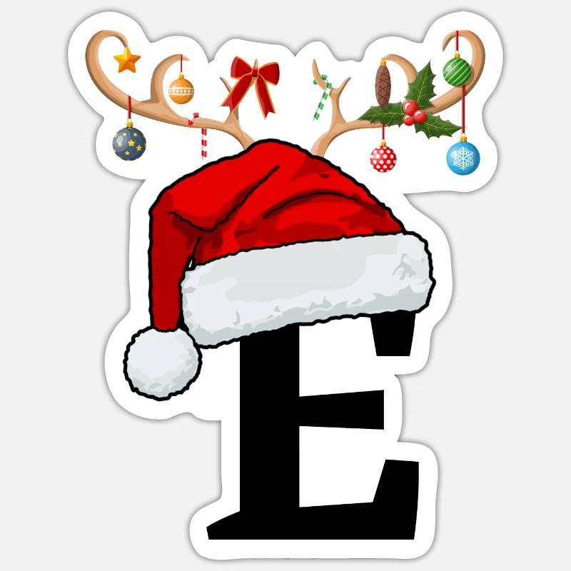 Letter E Christmas hat - Sticker size S (10 x 10 cm) - white matte