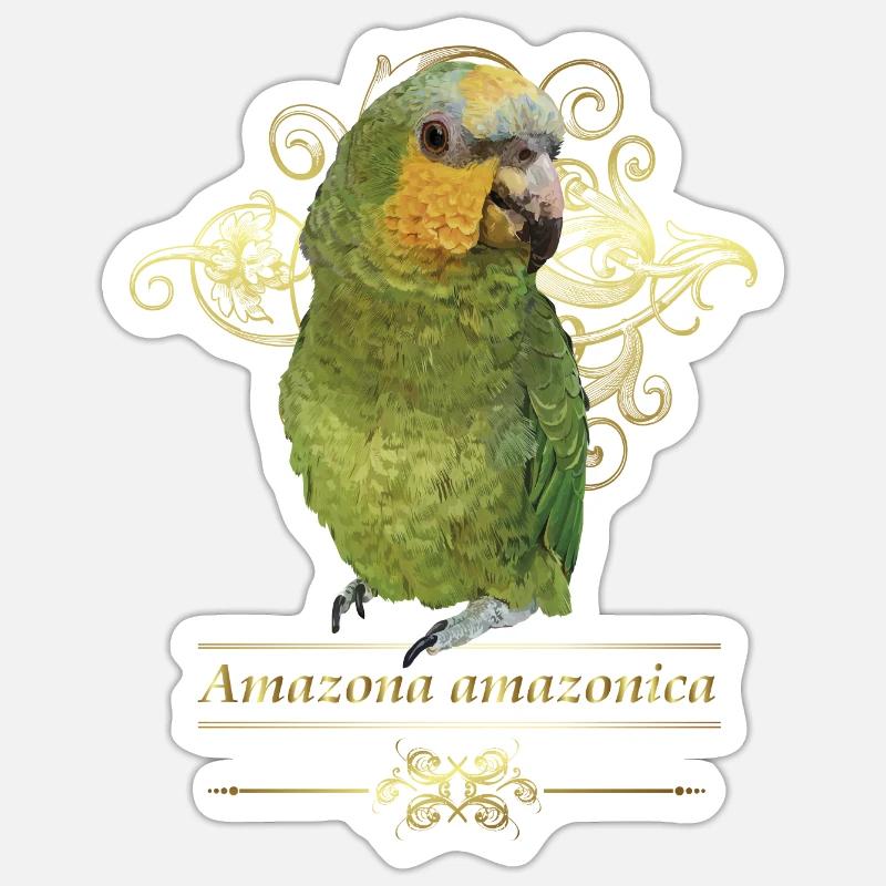 L’Amazone à ailes oranges - Sticker taille S (10 x 10 cm) - blanc mat
