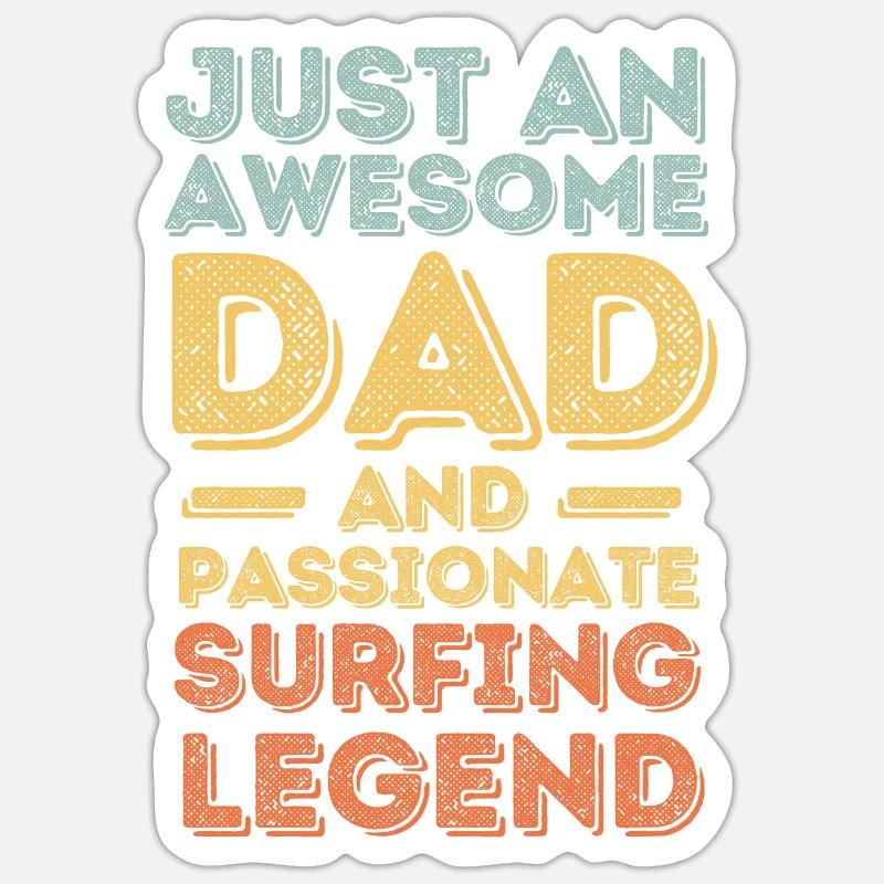 Papa surf rétro - Sticker taille S (10 x 10 cm) - blanc mat