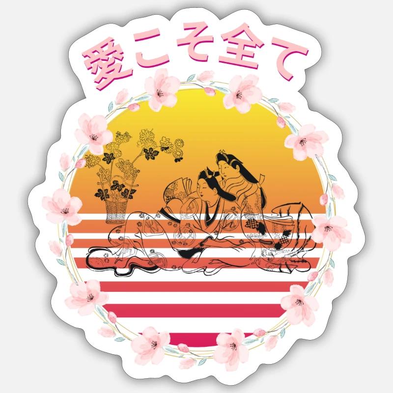 桜の日本語 L’amour est tout! - Sticker taille S (10 x 10 cm) - blanc mat