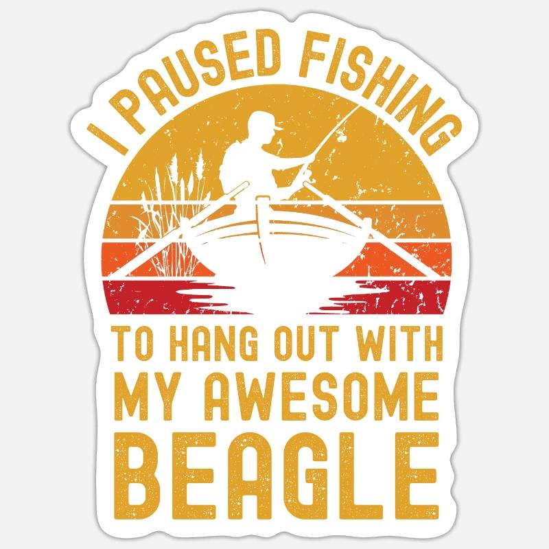 Pêche, pêche et beagle - Sticker taille S (10 x 10 cm) - blanc mat