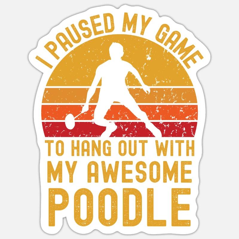 Badminton et caniche - Sticker taille S (10 x 10 cm) - blanc mat