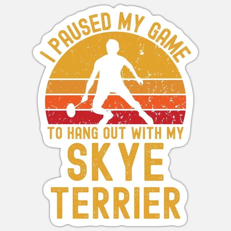 Badminton et Skye Terrier - Sticker taille S (10 x 10 cm) - blanc mat