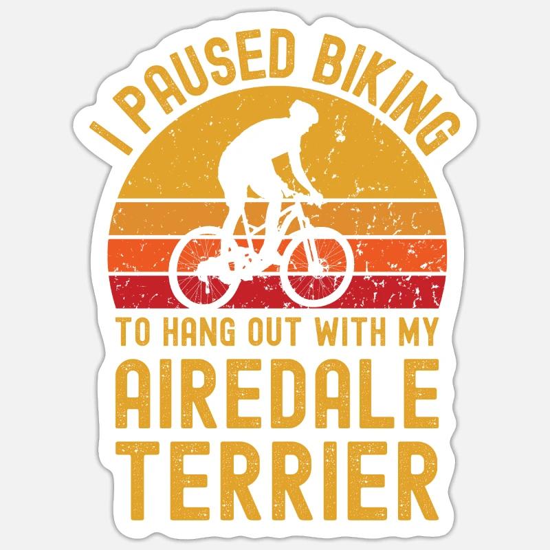 Cyclisme et Airedale Terrier - Sticker taille S (10 x 10 cm) - blanc mat