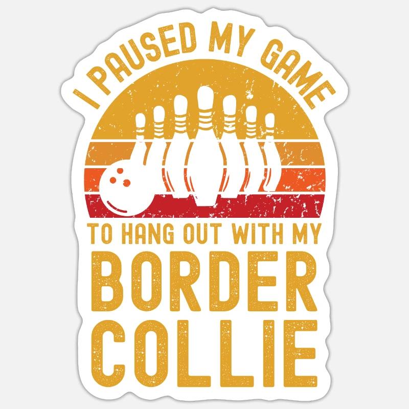 Bowling und Border-Collie - Sticker Größe S (10 x 10 cm) - Mattweiß