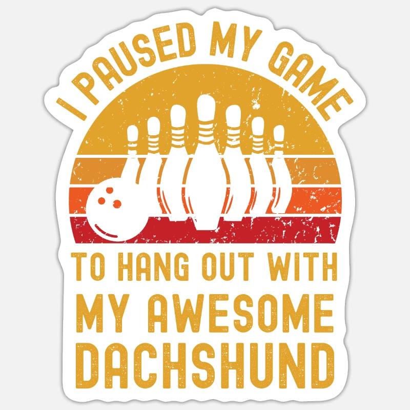 Bowling et teckel - Sticker taille S (10 x 10 cm) - blanc mat