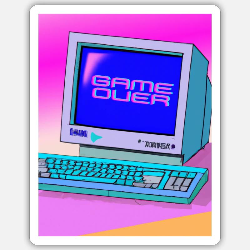 90s Game Over Computer Vaporwave - KI Kunst - Sticker Größe S (10 x 10 cm) - Mattweiß
