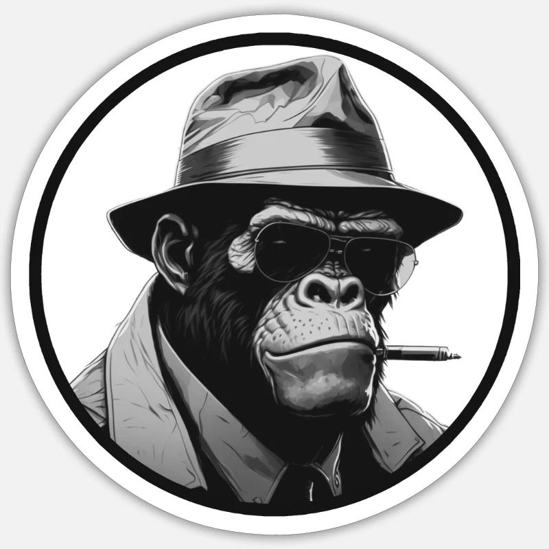 Mafia Gorilla Affe - Sticker Größe S (10 x 10 cm) - Mattweiß