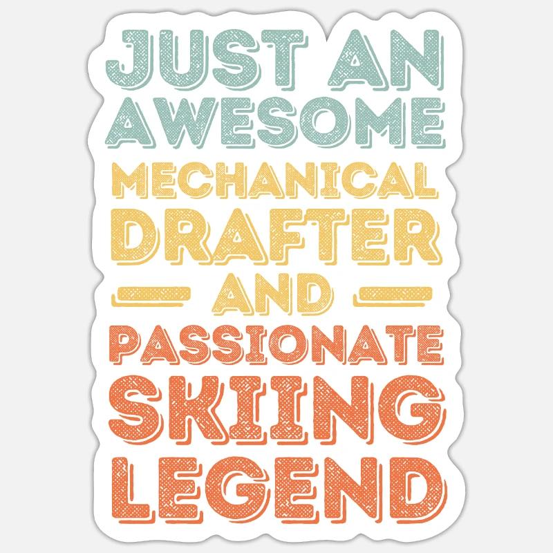 Technical draughtsman ski retro Sticker size S (10 x 10 cm)