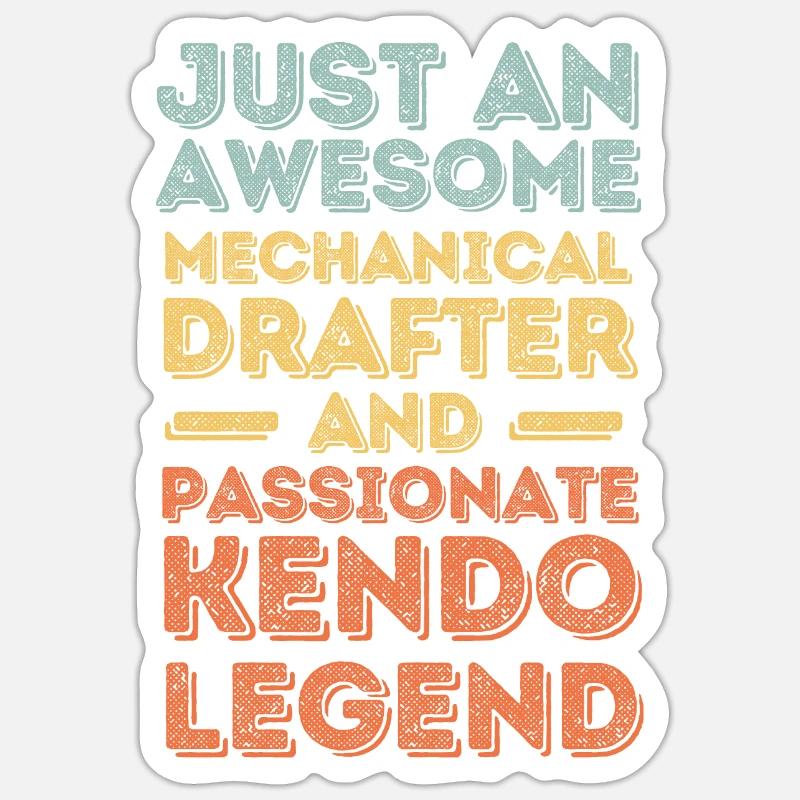 Dessinateur technique Kendo rétro - Sticker taille S (10 x 10 cm) - blanc mat