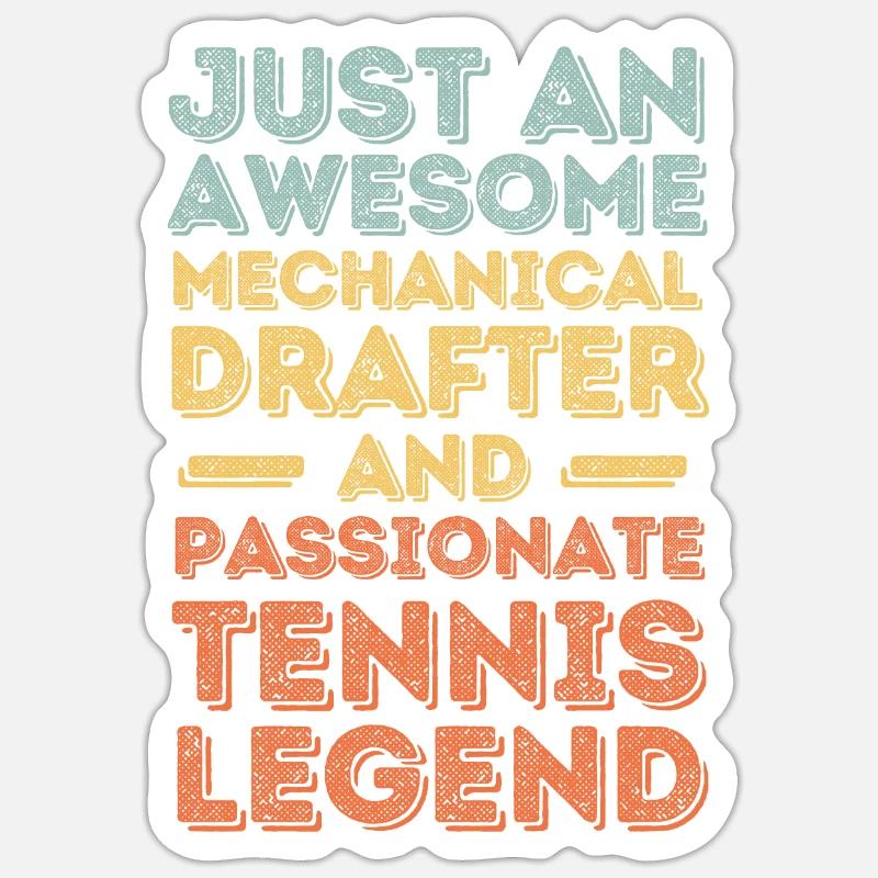Dessinateur technique Tennis rétro - Sticker taille S (10 x 10 cm) - blanc mat