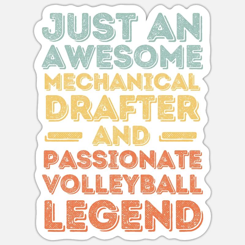 Dessinateur technique volleyball rétro - Sticker taille S (10 x 10 cm) - blanc mat
