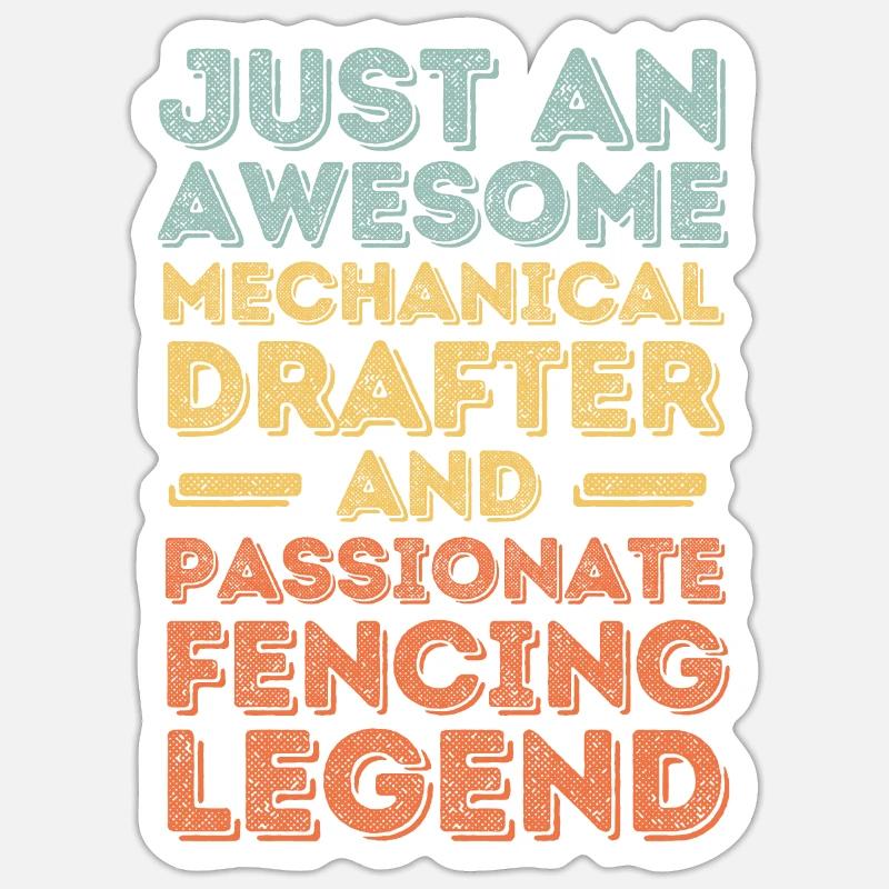 Dessinateur technique escrime rétro - Sticker taille S (10 x 10 cm) - blanc mat