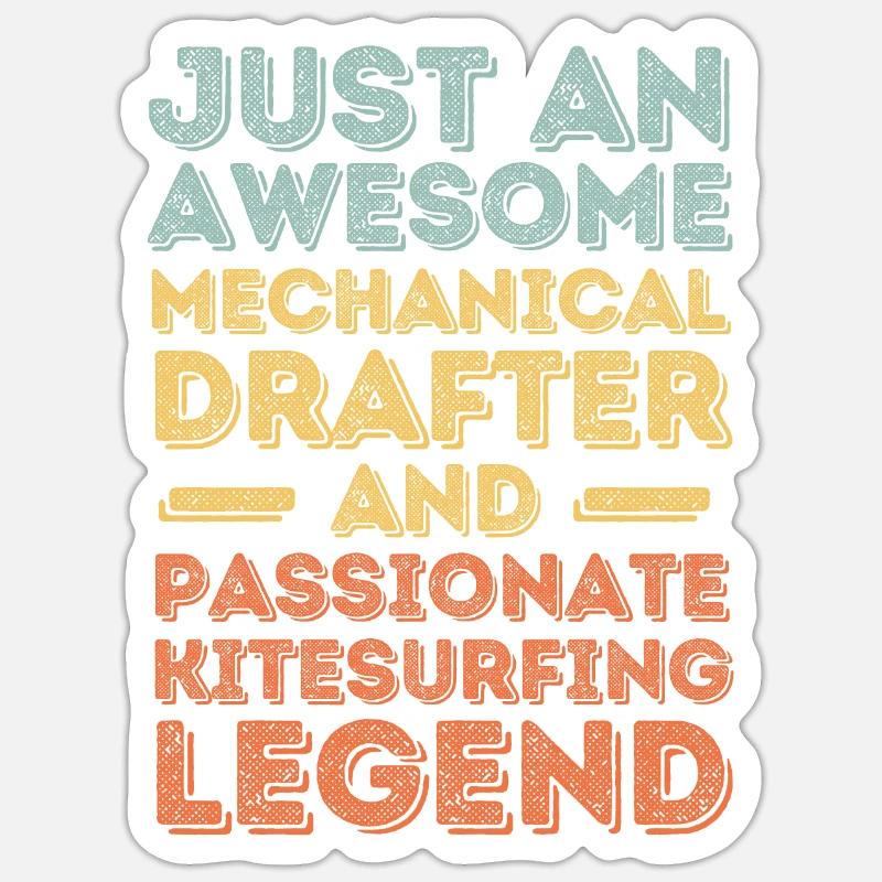 Dessinateur technique kitesurf rétro - Sticker taille S (10 x 10 cm) - blanc mat