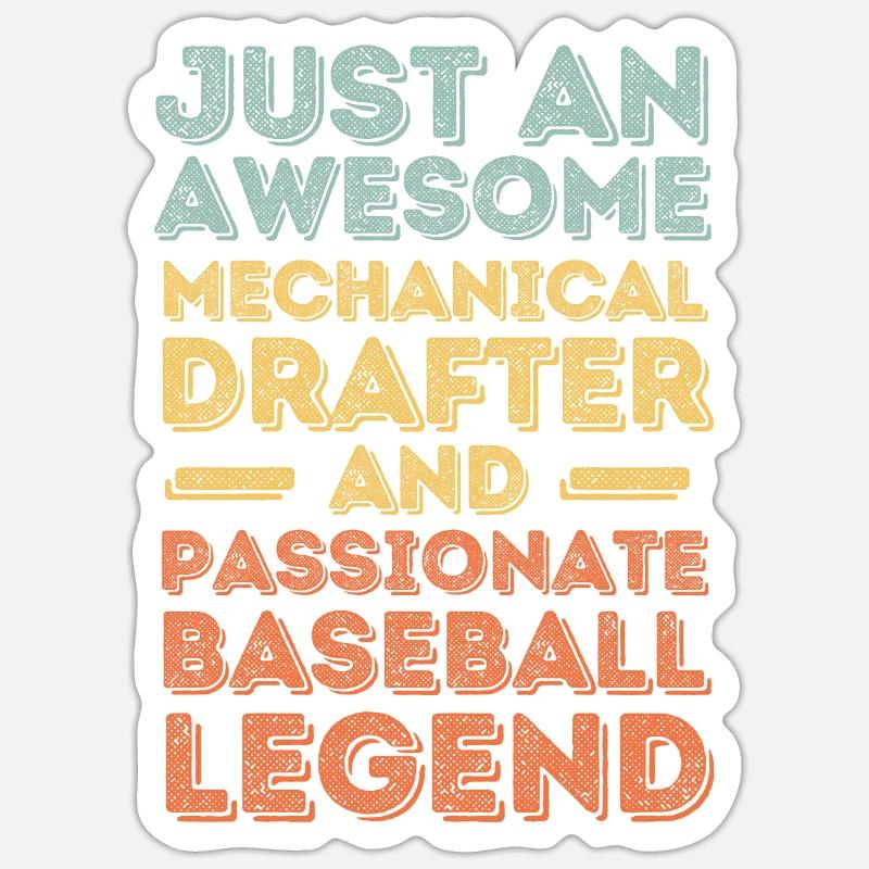 Dessinateur technique baseball rétro - Sticker taille S (10 x 10 cm) - blanc mat