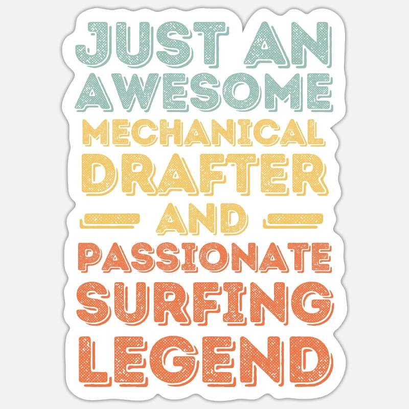 Dessinateur technique surf rétro - Sticker taille S (10 x 10 cm) - blanc mat