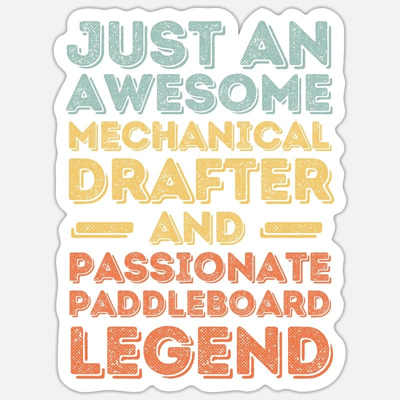 Dessinateur technique paddleboard rétro Sticker taille S (10 x 10 cm)