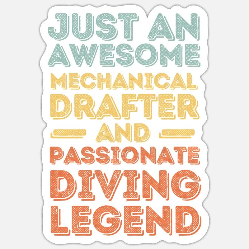 Technischer-Zeichner Tauchen retro Sticker Größe S (10 x 10 cm)