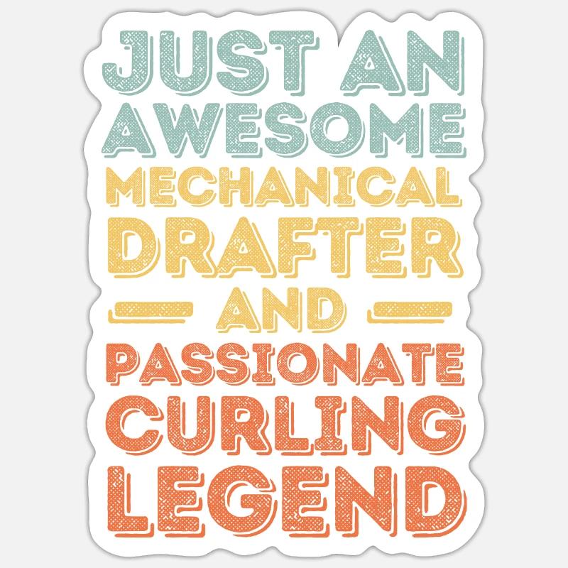 Technischer-Zeichner Curling retro Sticker Größe S (10 x 10 cm)