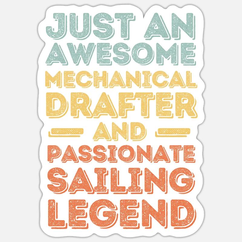 Technical draughtsman sailing retro Sticker size S (10 x 10 cm)
