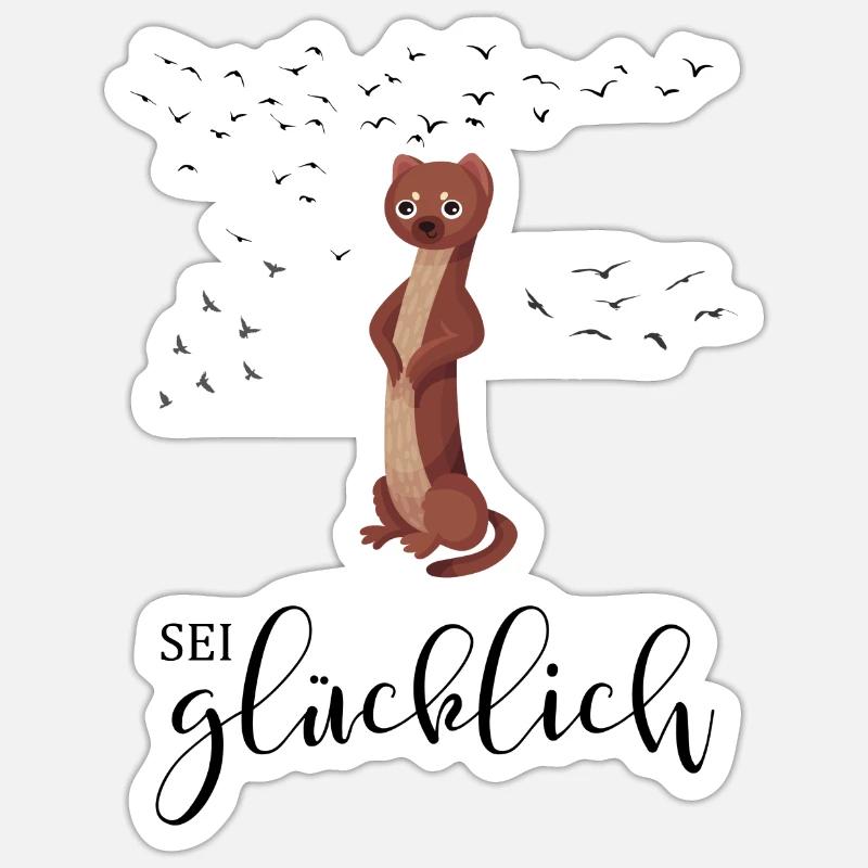 Erdmännchen Cartoon Comic Be Happy - Sticker Größe S (10 x 10 cm) - Mattweiß