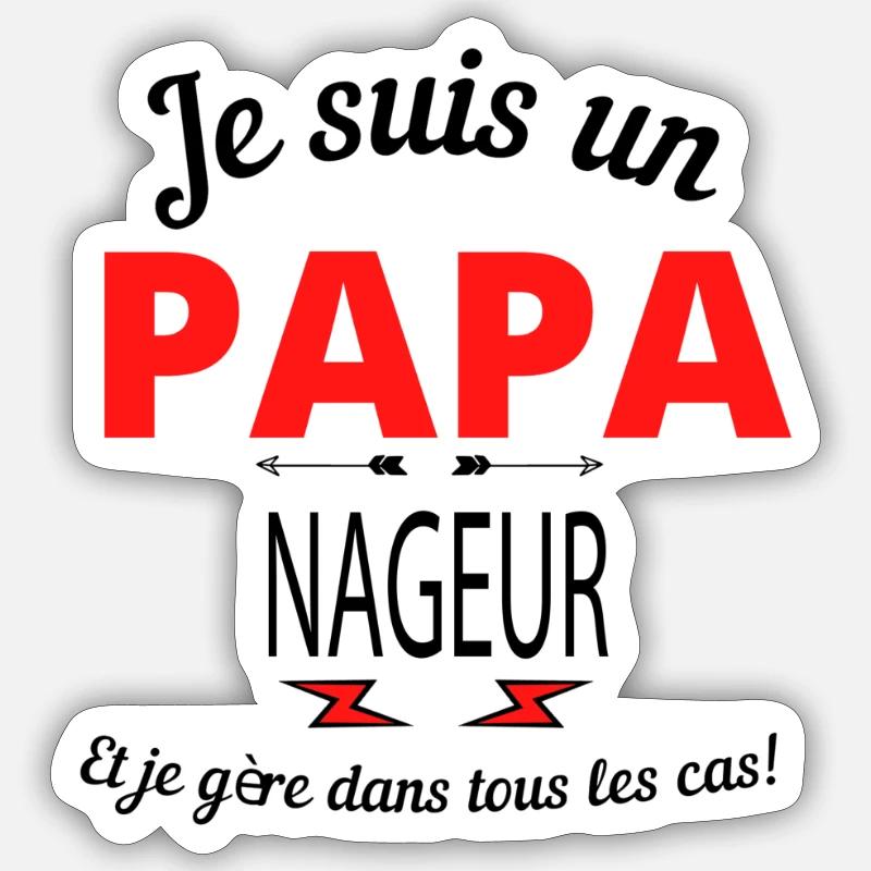 Papa NAGEUR - Sticker taille S (10 x 10 cm) - blanc mat