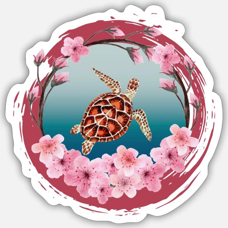 Turtle_Cherry-Fleur - Sticker taille S (10 x 10 cm) - blanc mat