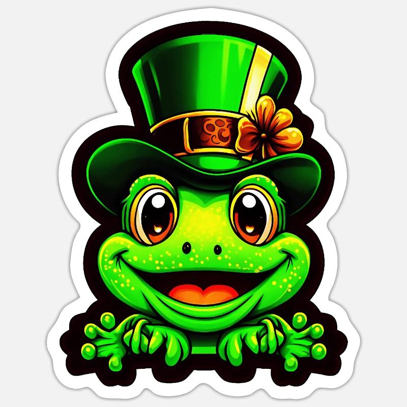Grinning frog wears St. Patrick Day top hat Sticker size S (10 x 10 cm)