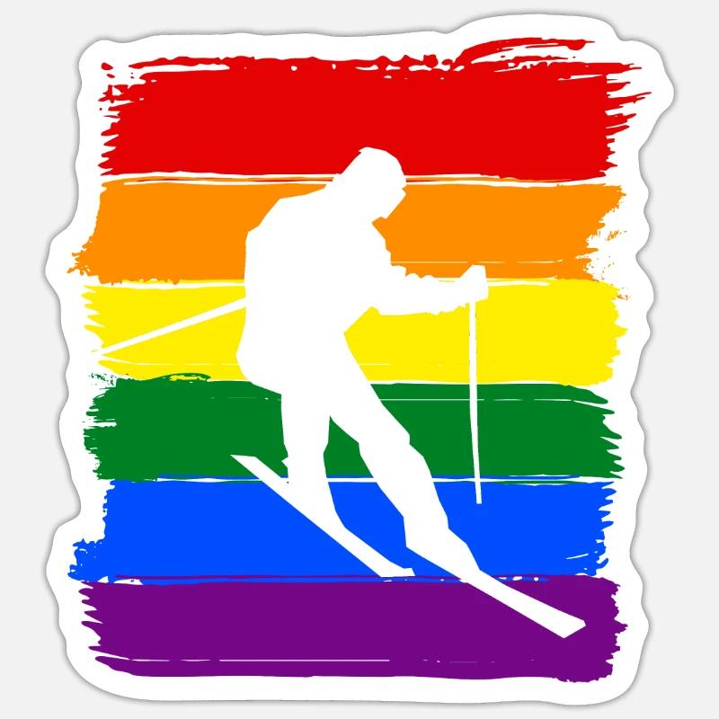 Ski LGBT Pride - Sticker taille S (10 x 10 cm) - blanc mat