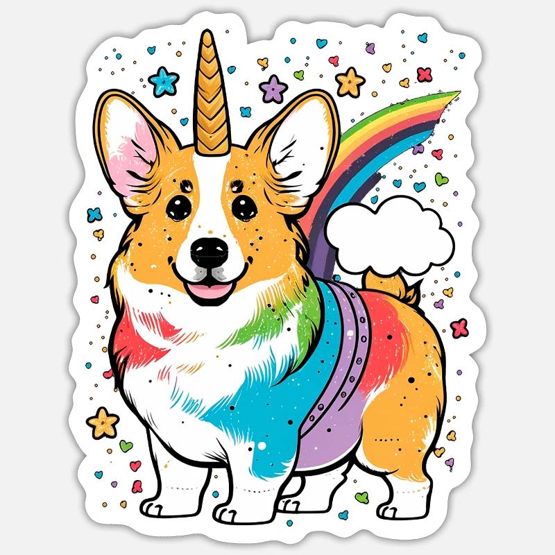 Corgi Einhorn - Sticker Größe S (10 x 10 cm) - Mattweiß
