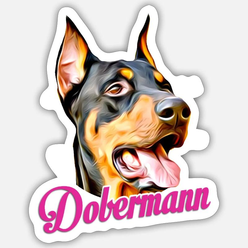 Dobermann - Sticker taille S (10 x 10 cm) - blanc mat