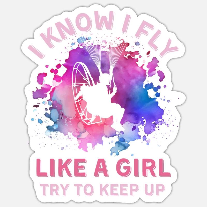 Fille paramotoriste - Sticker taille S (10 x 10 cm) - blanc mat