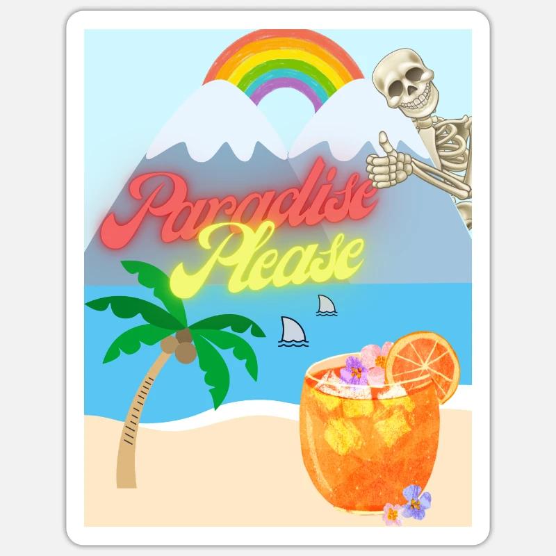 Paradies bitte - Sticker Größe S (10 x 10 cm) - Mattweiß