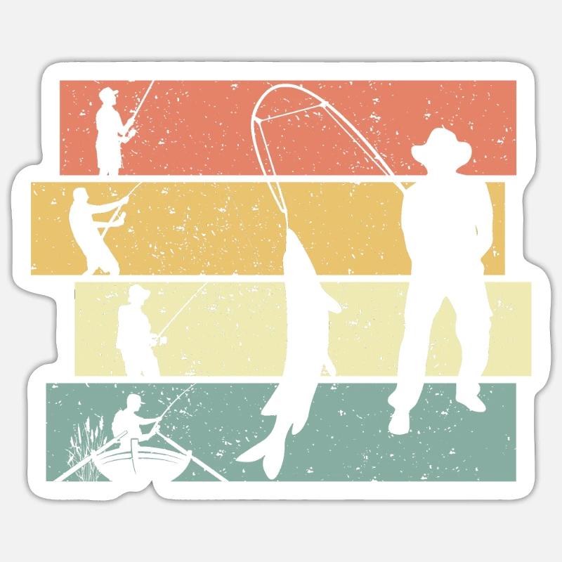 Pêche rétro - Sticker taille S (10 x 10 cm) - blanc mat