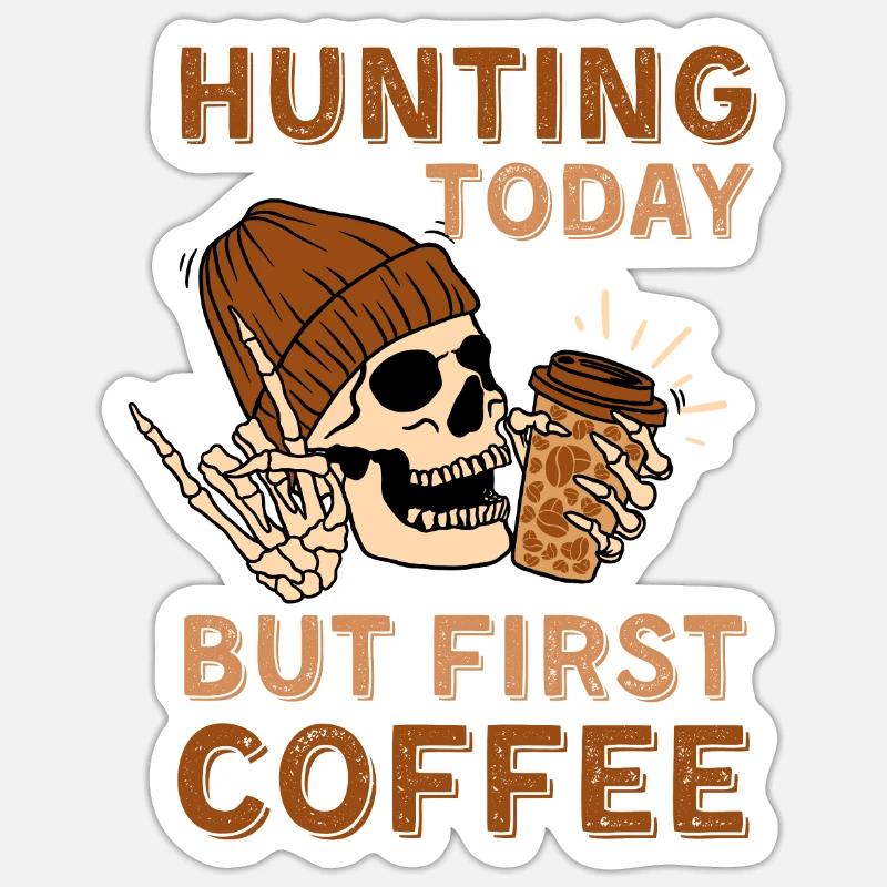 Kaffeejagd Skelett - Sticker Größe S (10 x 10 cm) - Mattweiß
