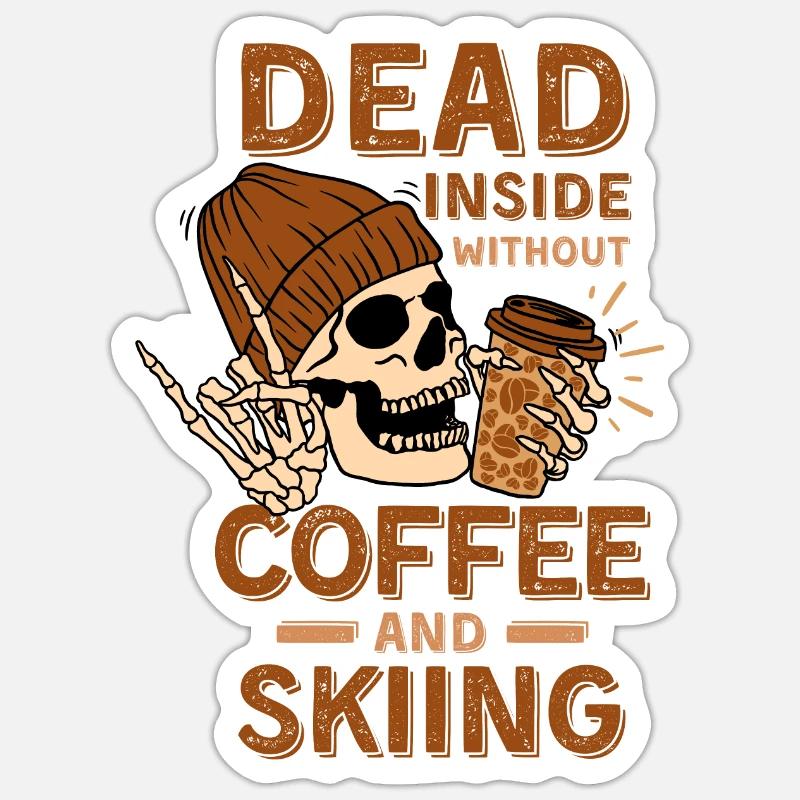 Coffee Skiing skeleton - Sticker size S (10 x 10 cm) - white matte