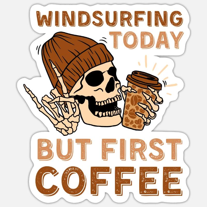 Coffee Windsurfing skeleton - Sticker size S (10 x 10 cm) - white matte