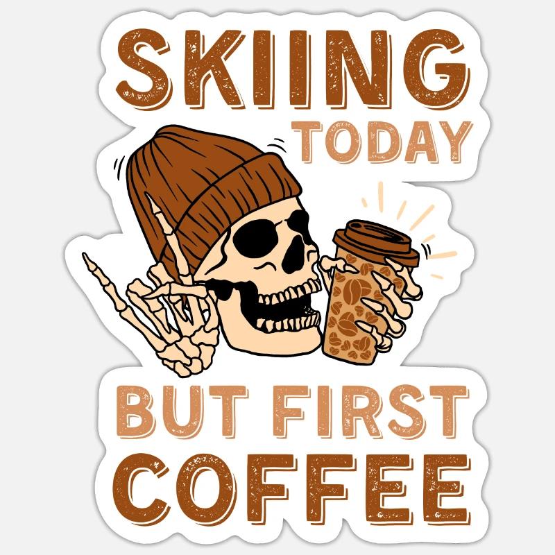 Café Squelette de ski - Sticker taille S (10 x 10 cm) - blanc mat