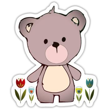 Happy Teddy Bär im Blumenmeer - Sticker Größe S (10 x 10 cm) - Mattweiß - Vorne
