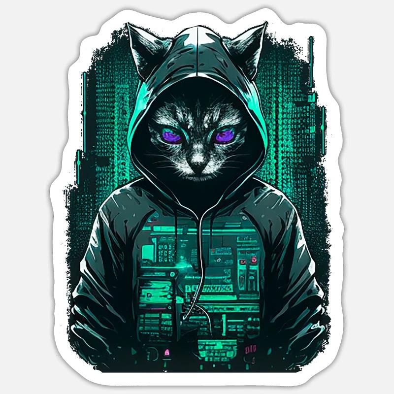Cyber Hacker Katze Sticker Größe S (10 x 10 cm)
